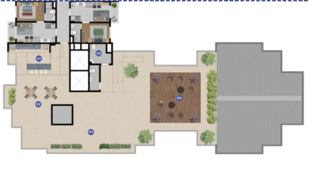 Implantação rooftop condomínio Centro&Santa Cecília — 1-2 quartos em Campos Elíseos