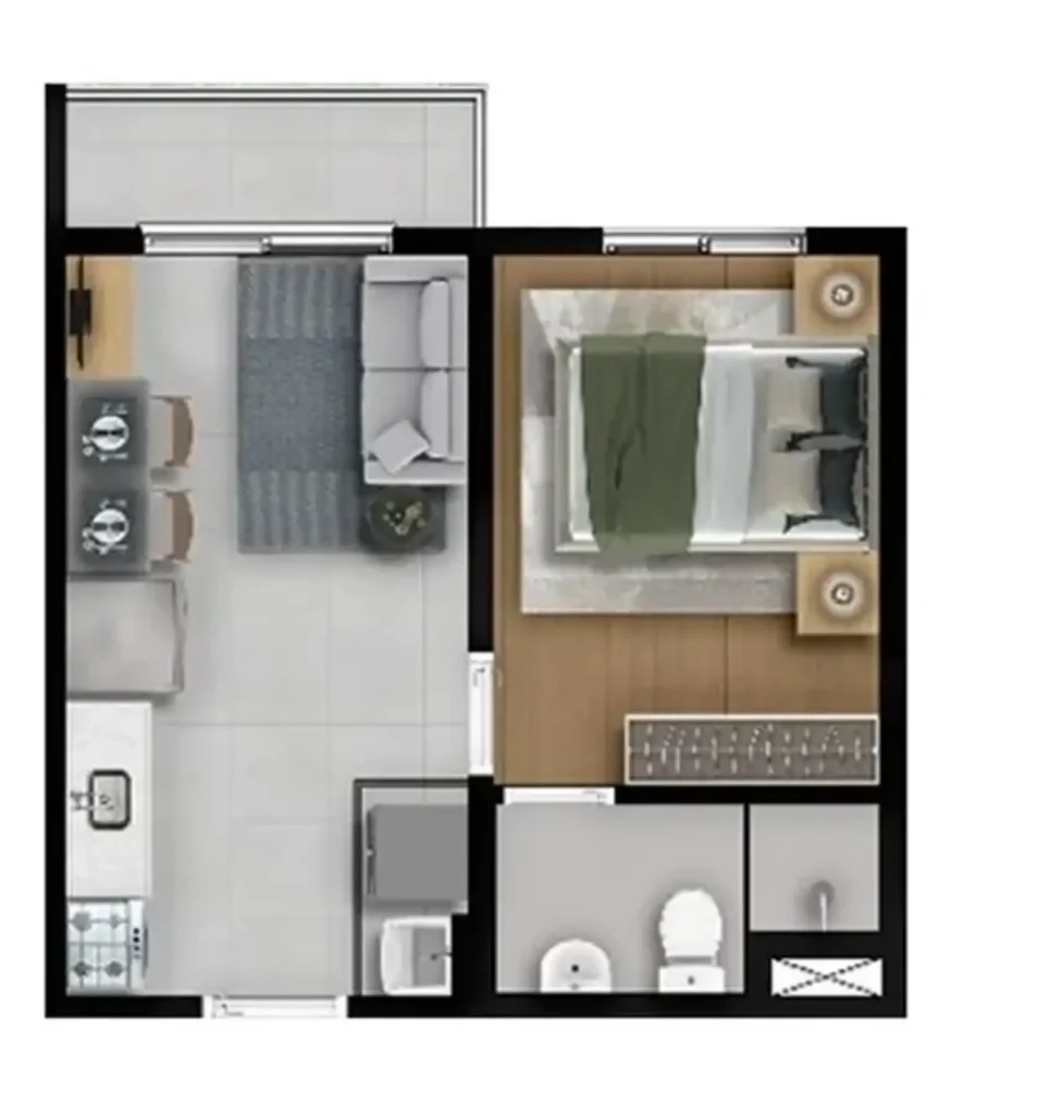 Apartamento 1 quartos 41m² em Campos Elíseos — planta Centro&Barão de Campinas