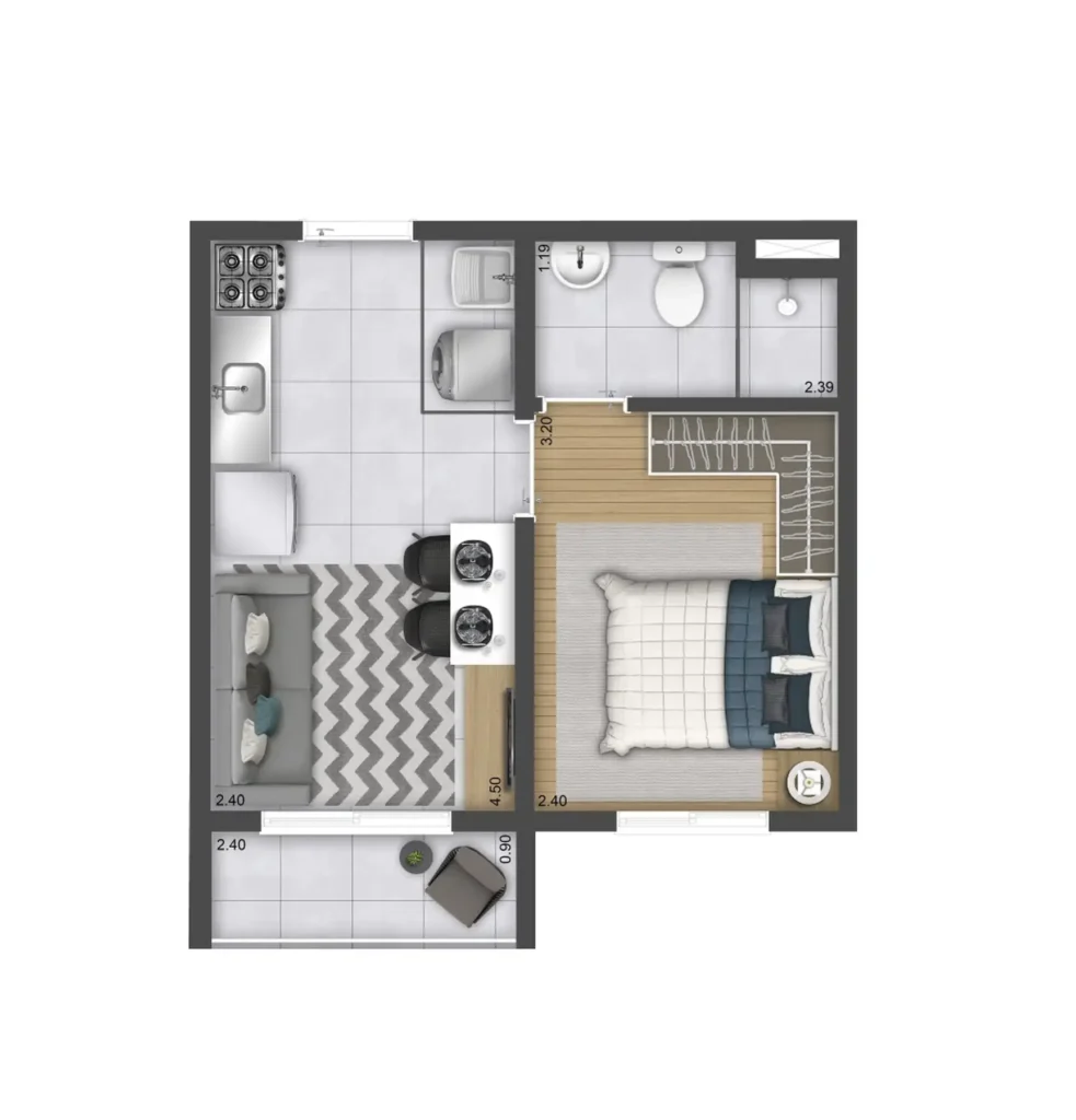 Apartamento 1 quartos 27m² em Butantã — planta Plano&Mais Butantã - Fase 1