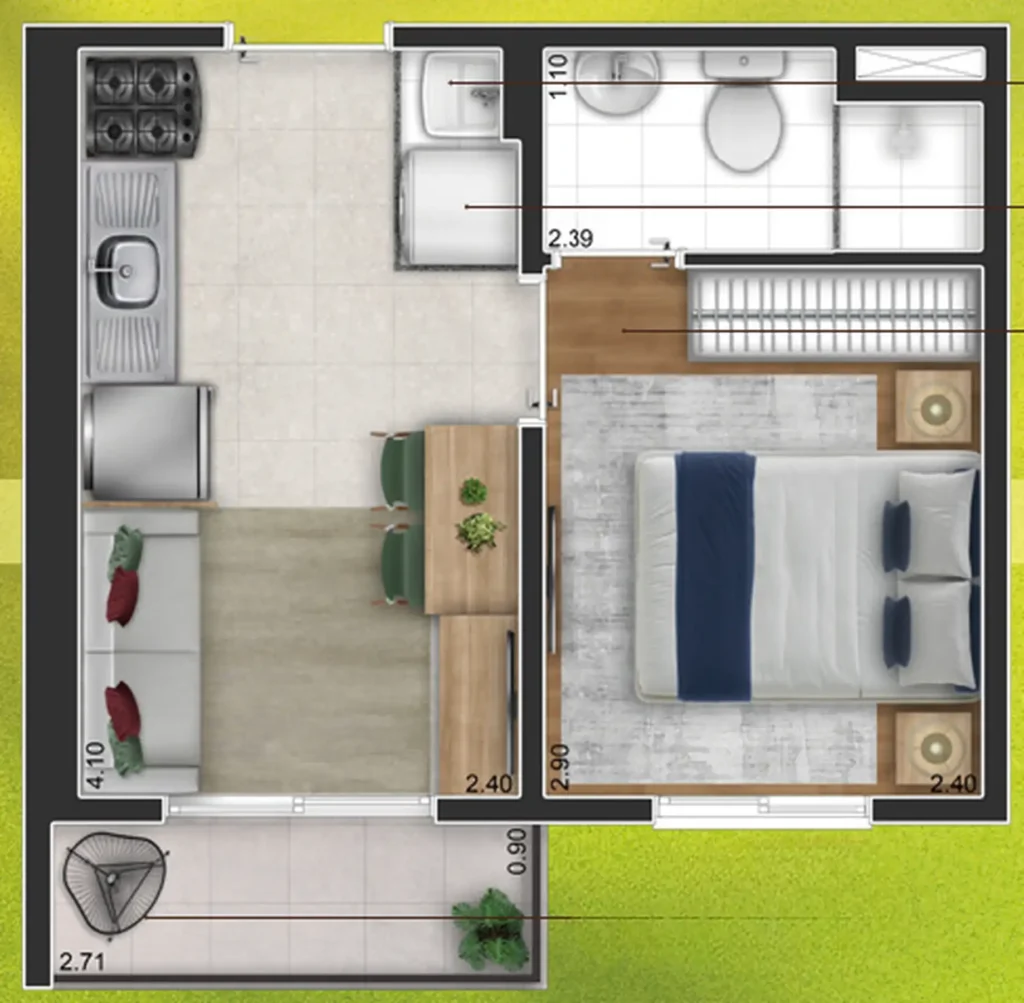 Apartamento 1 quartos 25m² em Mooca — planta Vila Boulevard Mooca - Fase 1