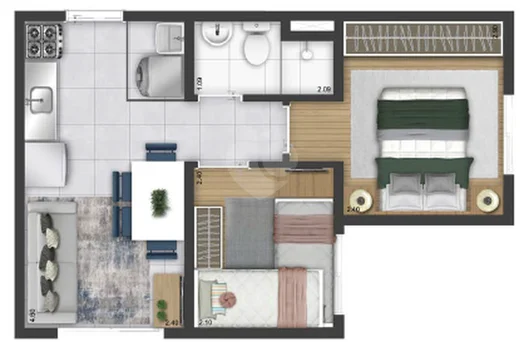 Planta Apartamento 31,71m² — Plano Essência Life, 2 dormitórios em Butantã, São Paulo