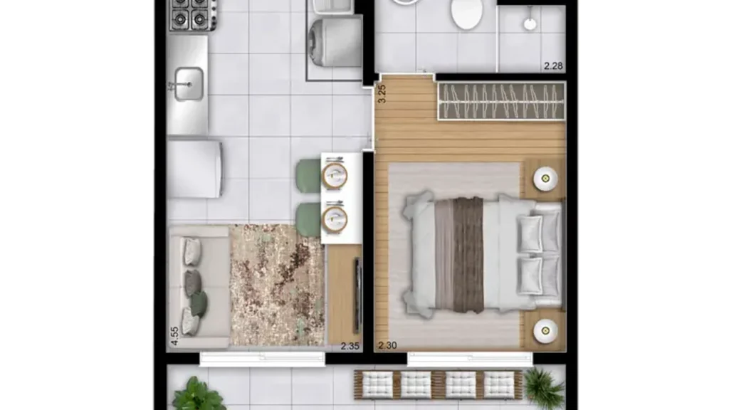 Mais Mooca — Planta Tipo - 28,55m², Água Rasa