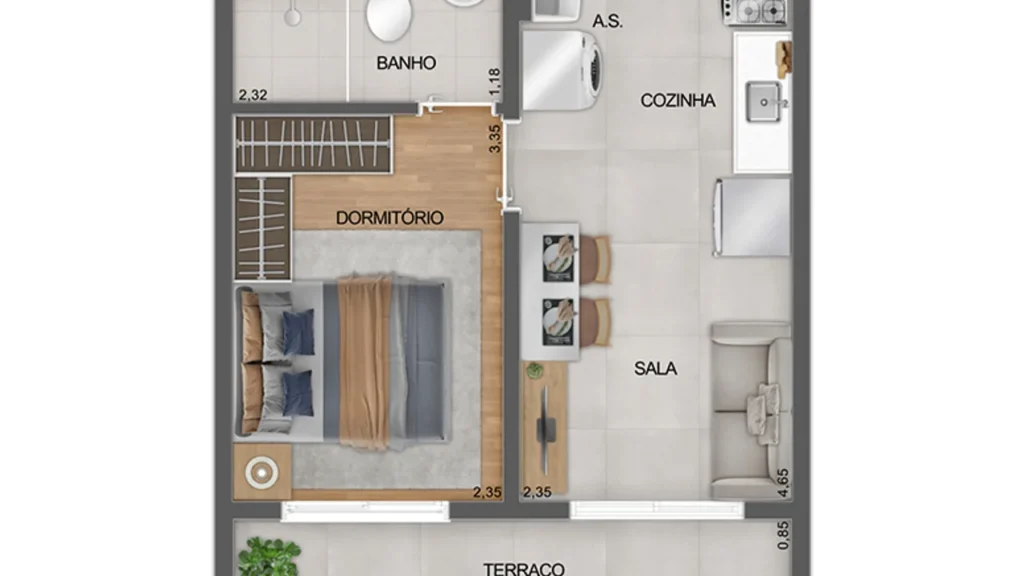 Mistá Tupinás - Residencial e NR (RUNNI) — Planta 1 Dorm. RES - Finais 01, 02, 04, 05, 06, 07, 08 e 14, Planalto Paulista