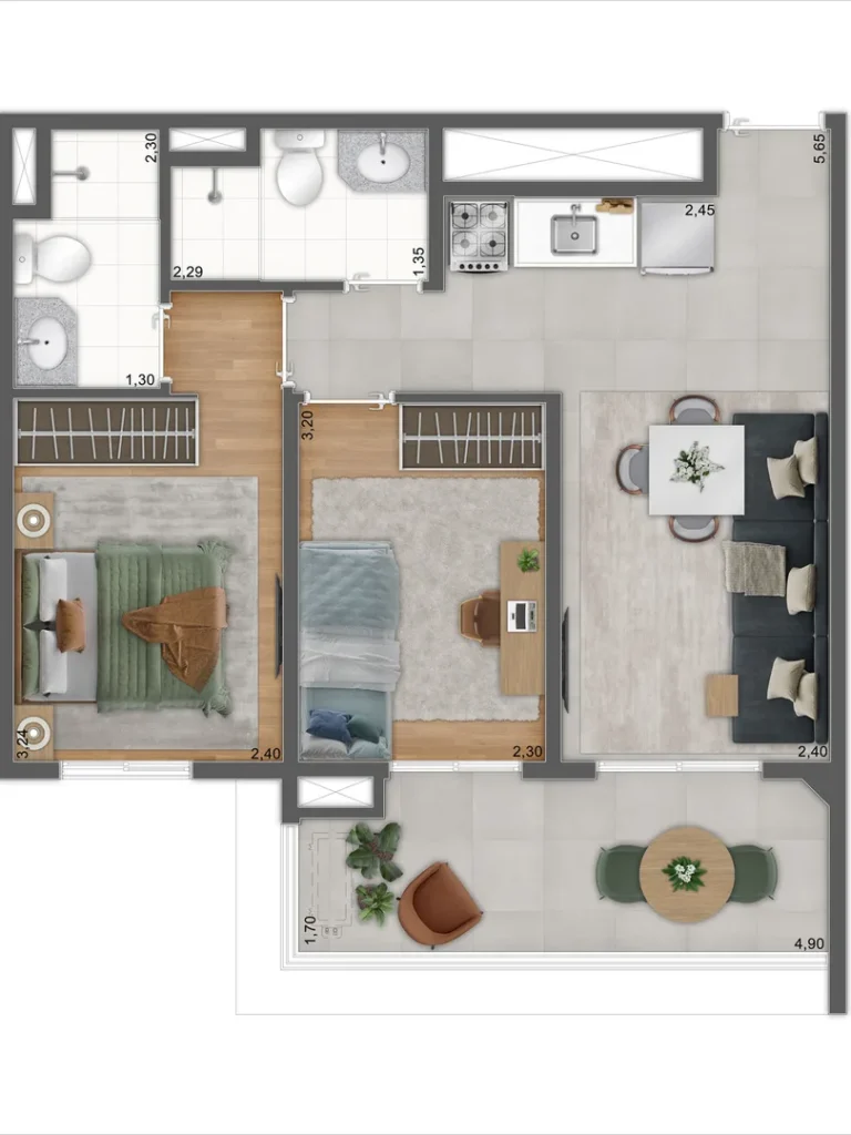 Unni Brás Residences (RUNNI) — Planta 2 Dorms., Mooca