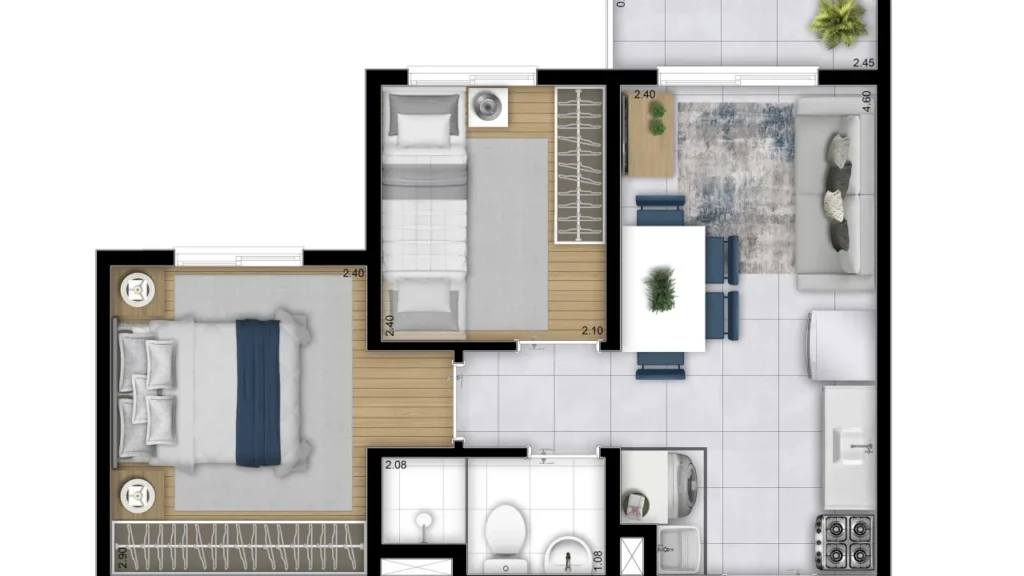 Apartamento 2 quartos 38m² em São Lucas — planta Vila Ema