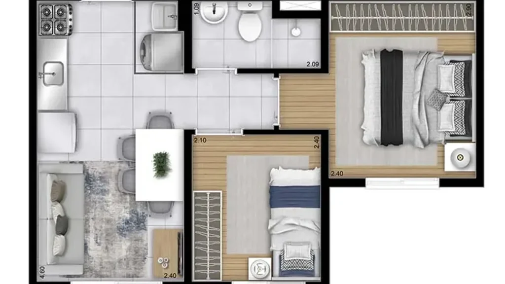 Apartamento 2 quartos 68m² em Jardim Pirituba — planta Vista Cantareira